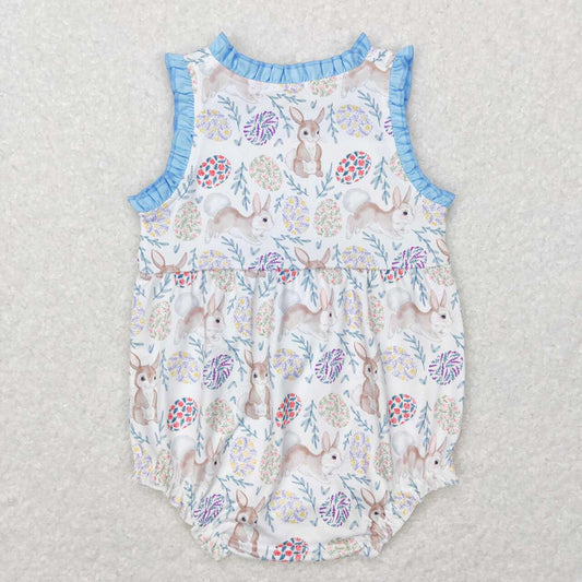 Baby Infant Girls Easter Rabbit Flowers Sleeveless Rompers
