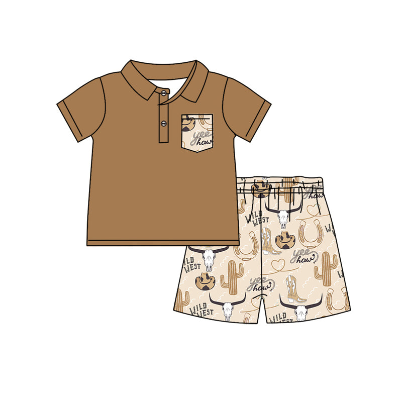 Preorder (moq 5)Baby Boys Western Wild Cow Shirts Shorts Clothes Sets