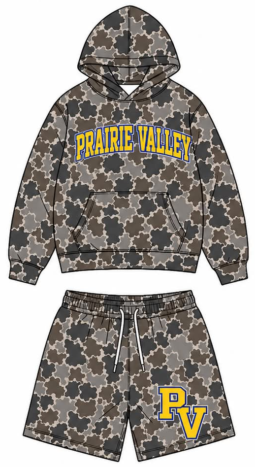 Preorder (moq 5)Baby Boys Brown Camo Prairie Valley Pocket Hoodie Short Team Clothes Sets