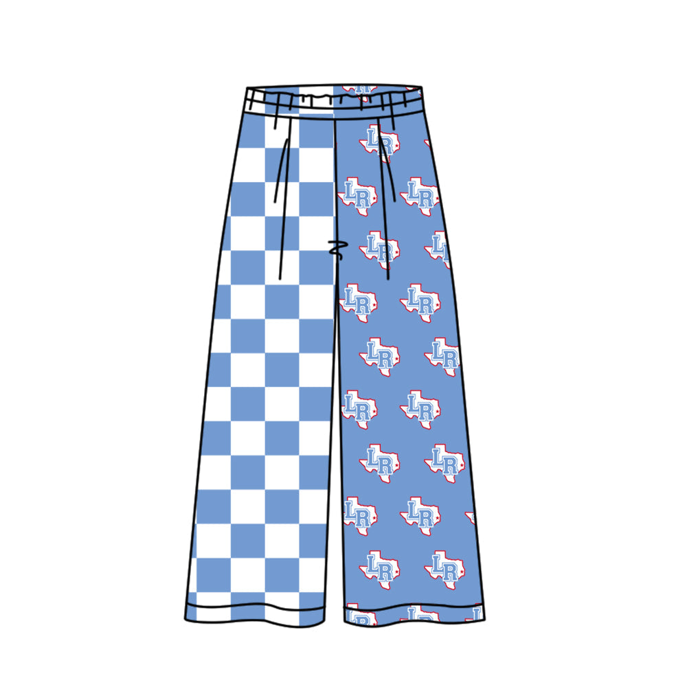 Preorder (moq 5)Baby Girls Blue Checked LR Team Flare Pants Bottom