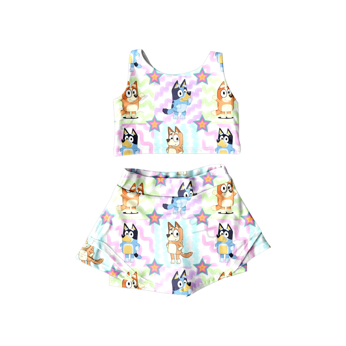 Baby Girls Pink Dogs Top Ruffle Shorts Skirts 2pcs Swimsuits preorder(moq 5)