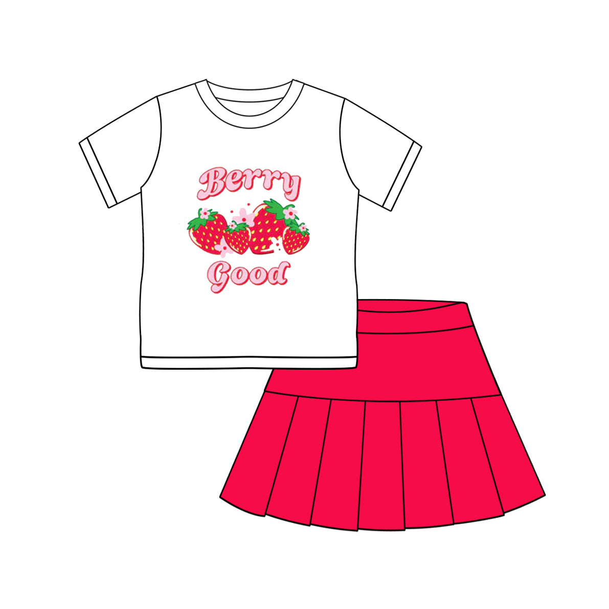 Preorder (moq 5)Baby Girls Short Sleeves Strawberry Good Top Red Skirt Set