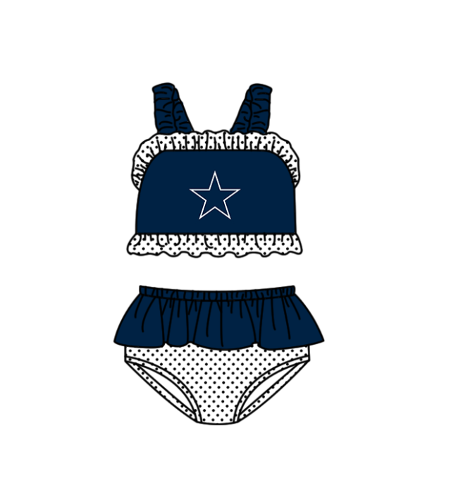Preorder moq 5 Baby Girls Navy Stars Strap Top Bummies Short Team Swimsuits
