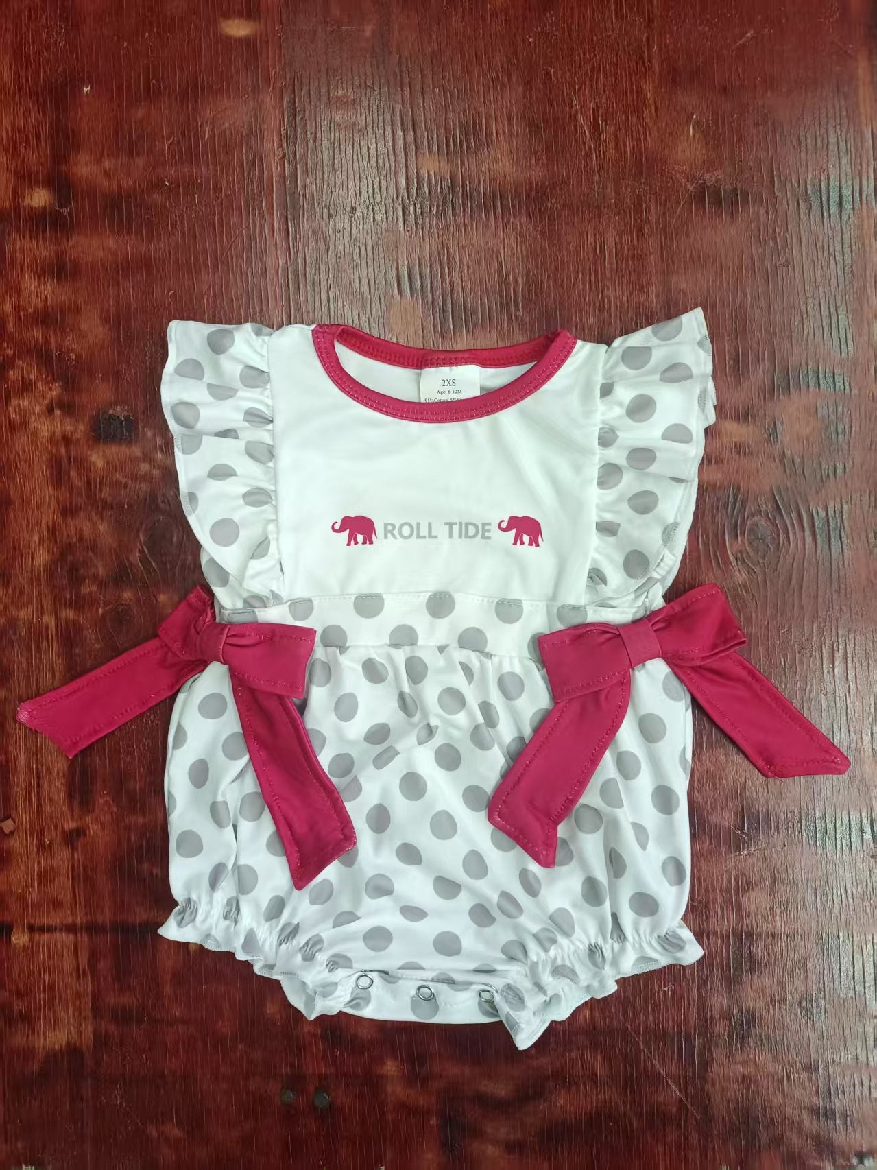 Preorder moq 5 Baby Girls Flutter Sleeves Roll Tides Bows Polka Dots Ruffle Rompers