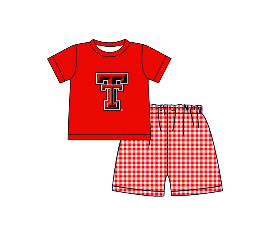 Preorder (moq 5)Baby Boys Red Short Sleeve T Top Checked Shorts Team Clothes Sets