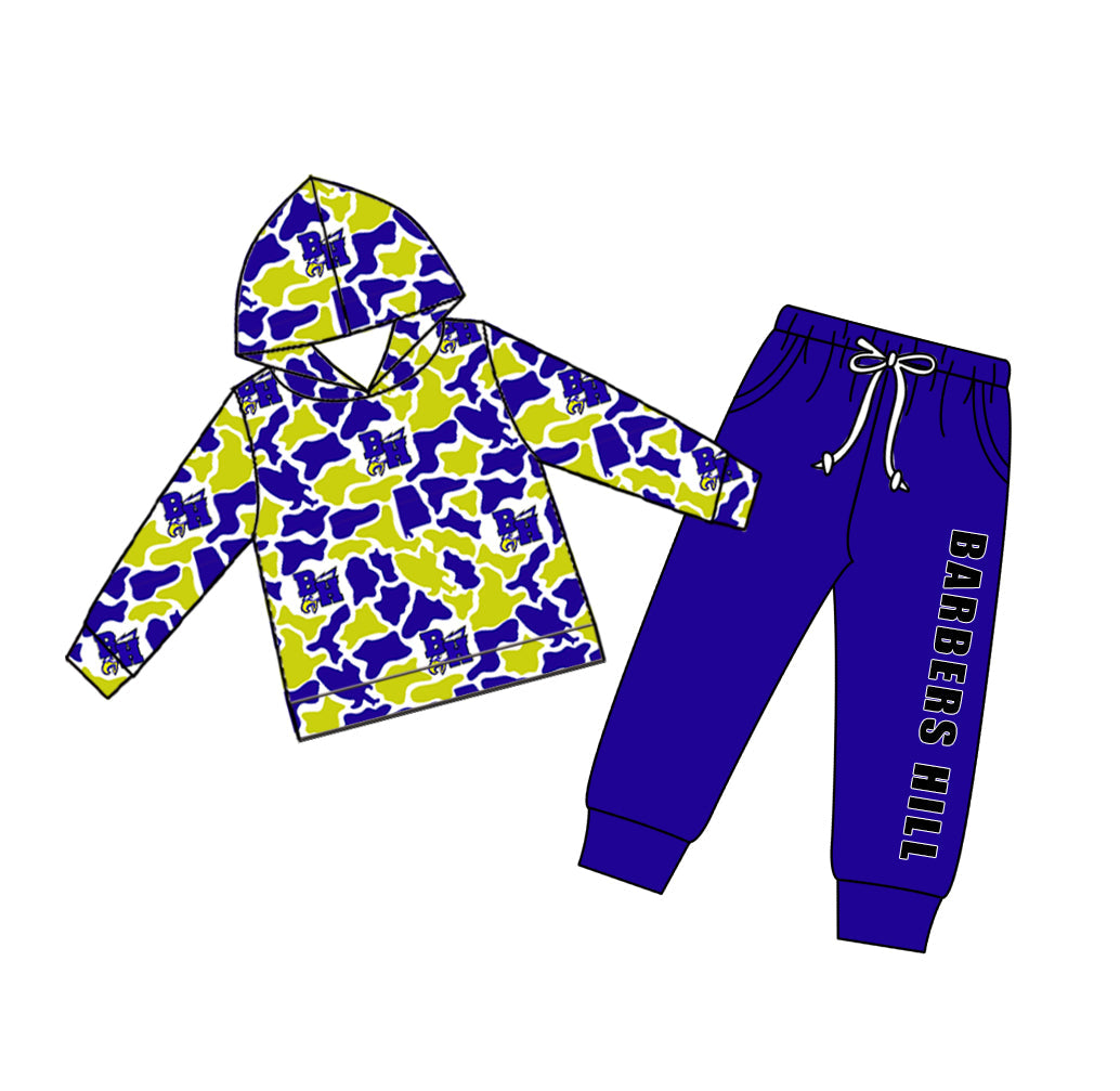 Preorder (moq 5)Baby Boys Colorful Camo Hoodies Top Pockets Jogger Team Clothes Set