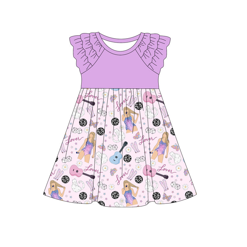 Preorder (moq 5)Baby Girls Lavender Singer Ruffle Knee Length Dresses