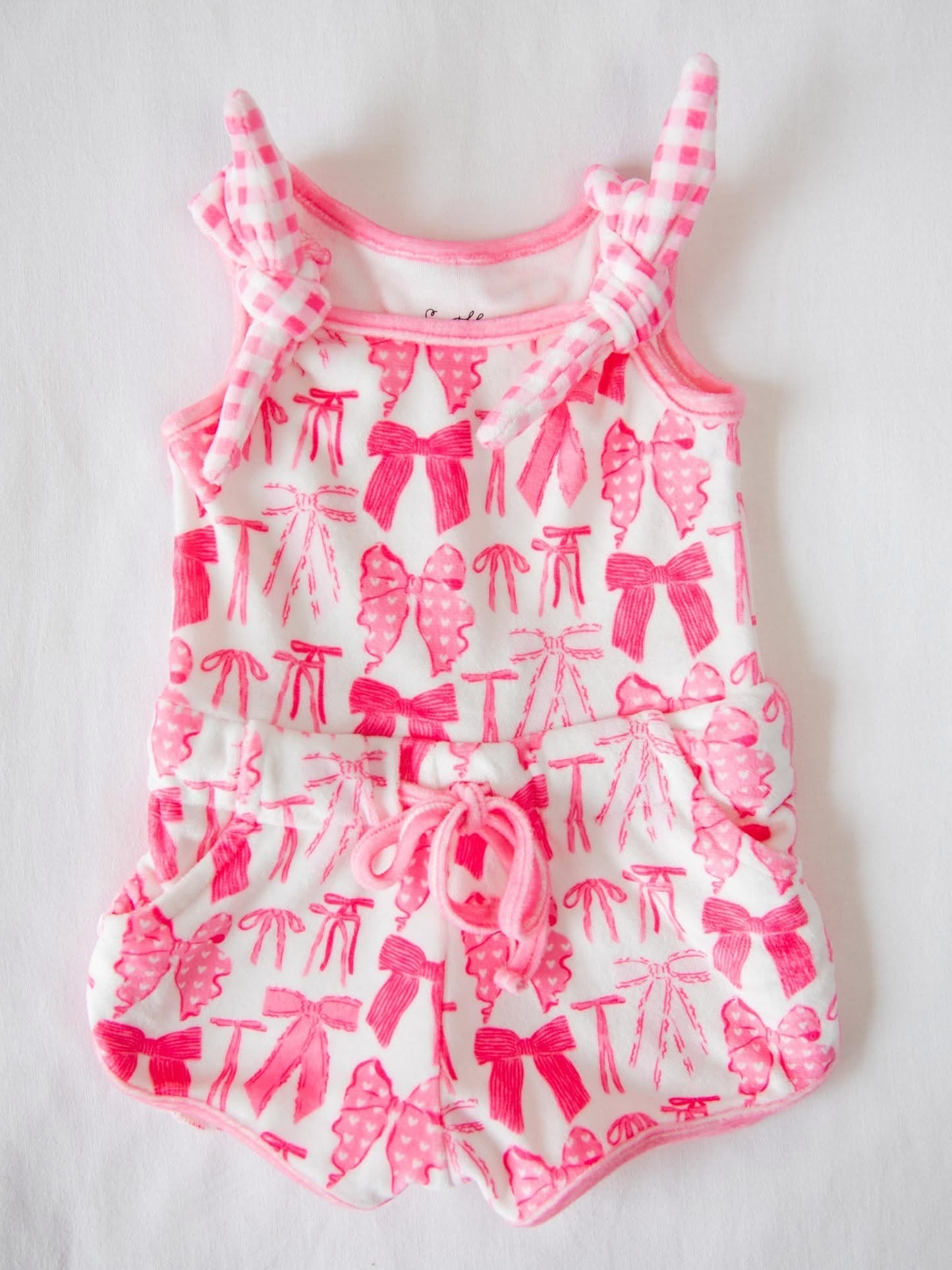 Preorder moq 5 Baby Girls Sleeveless Pink Bows Top Pockets Shorts Set