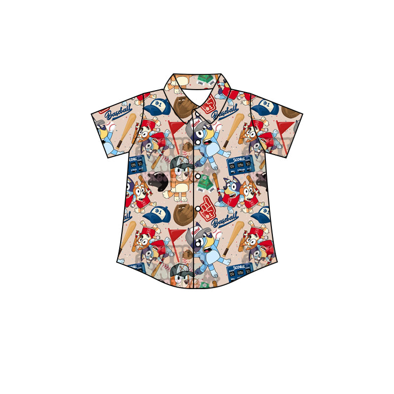Baby Boys Dog Baseball Red Short Sleeve Buttons Tee Shirts Tops Preorder(moq 5)