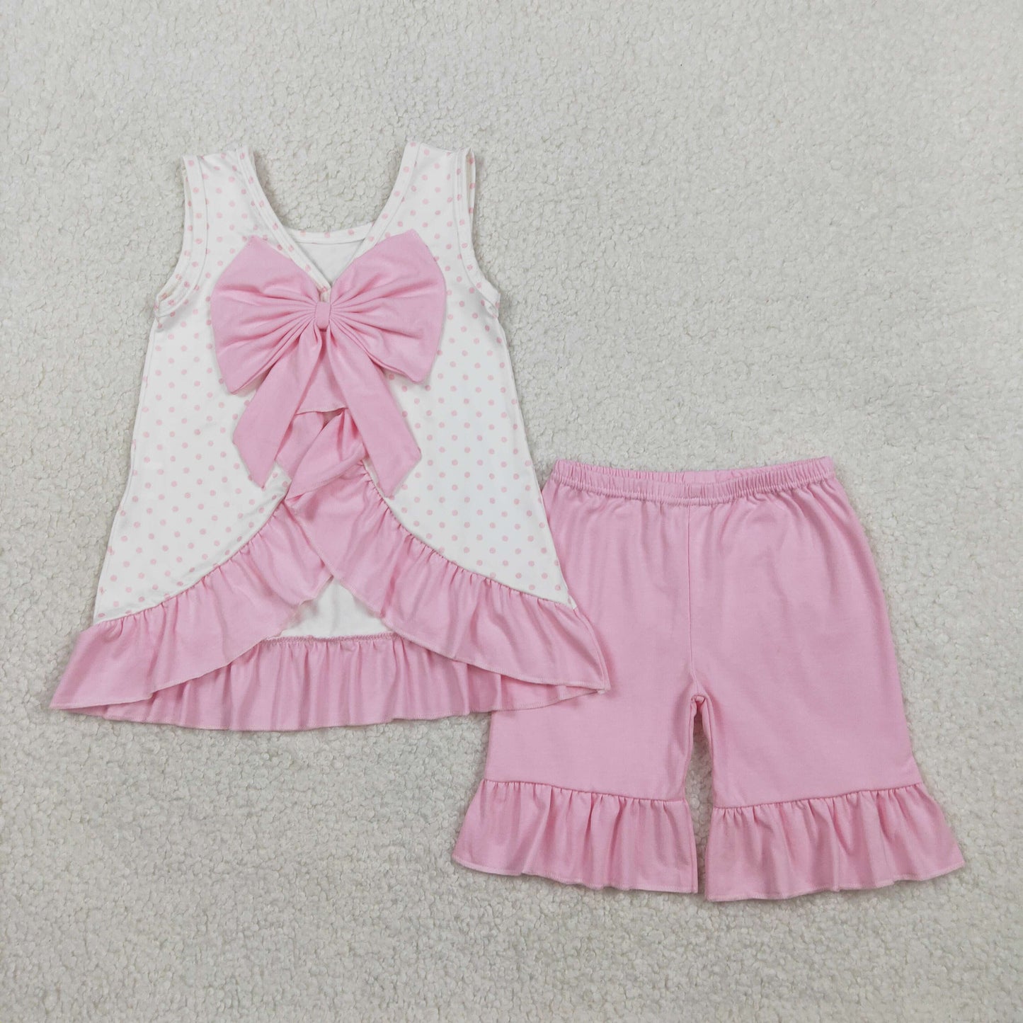 Embroidery Golf Trucks Baby Girls Polka Dots Back Bow Tunic Ruffle Short Clothes Sets