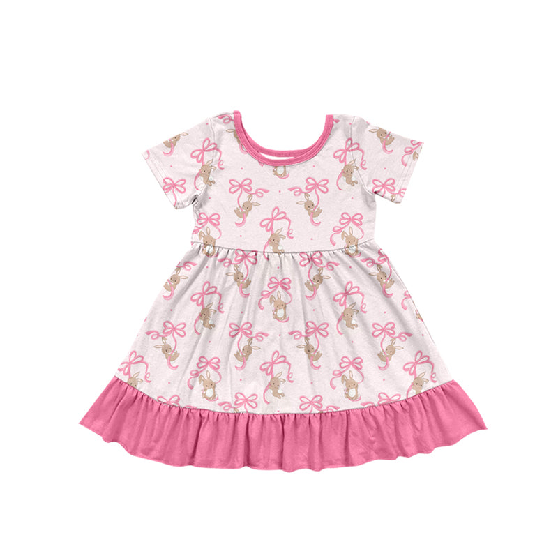 Preorder (moq 5)Baby Girls Easter Bows Rabbits Knee Length Dresses