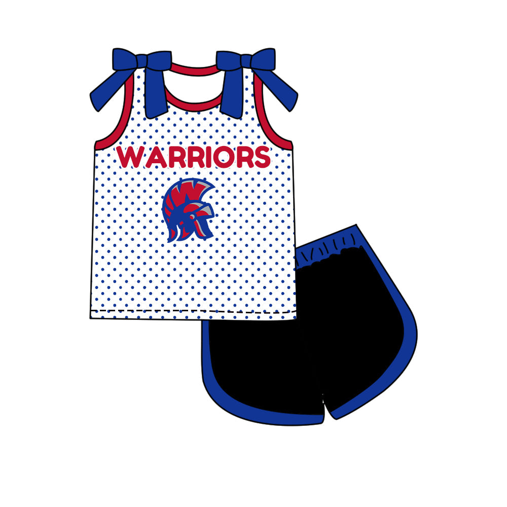 Preorder (moq 5)Baby Girls Bows Warriors Polka Dots Top Short Team Clothes Set