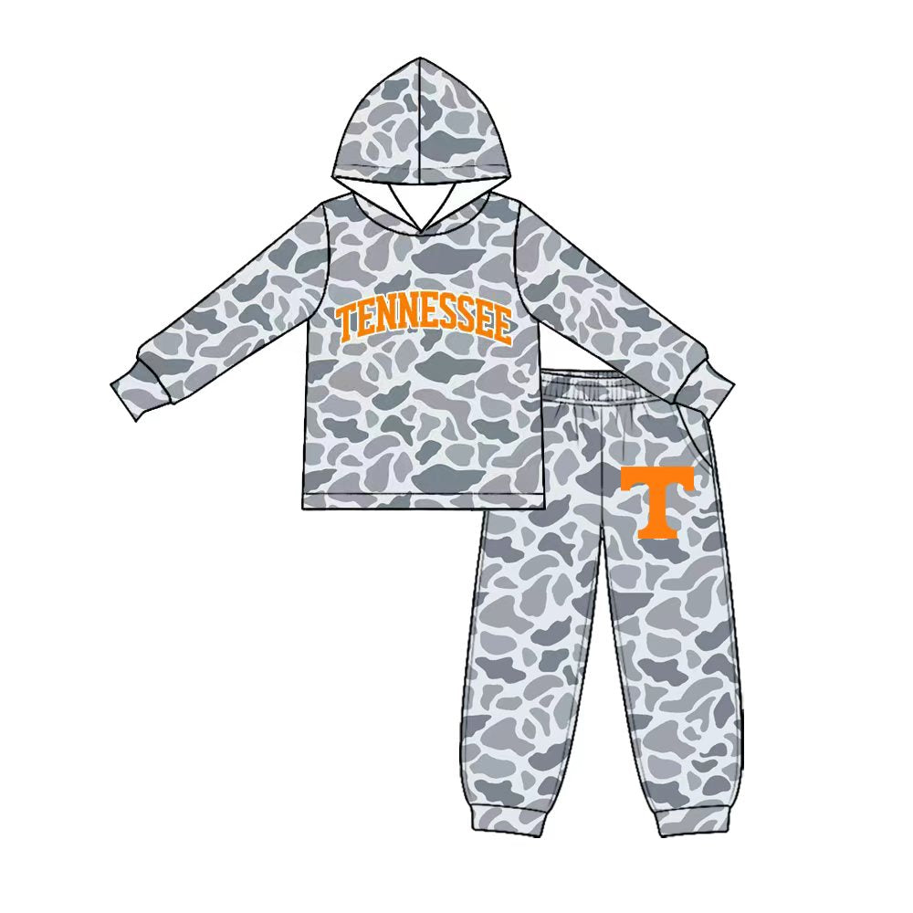 Preorder (moq 5) Baby Boy Clothes Tennessee Grey Camo Print Long Sleeve Hoodie Jogger Pant Set