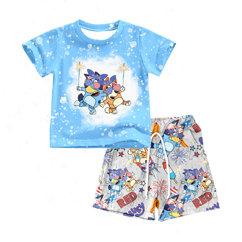 Baby Boys Dog 4th Of July Tee Shirt Shorts Clothes Sets preorder(moq 5)