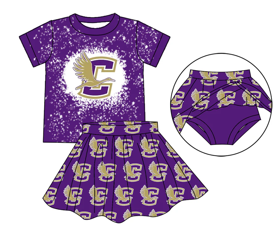 Preorder (moq 5)Baby Girls Purple C Top Bummie Skorts Team Sets