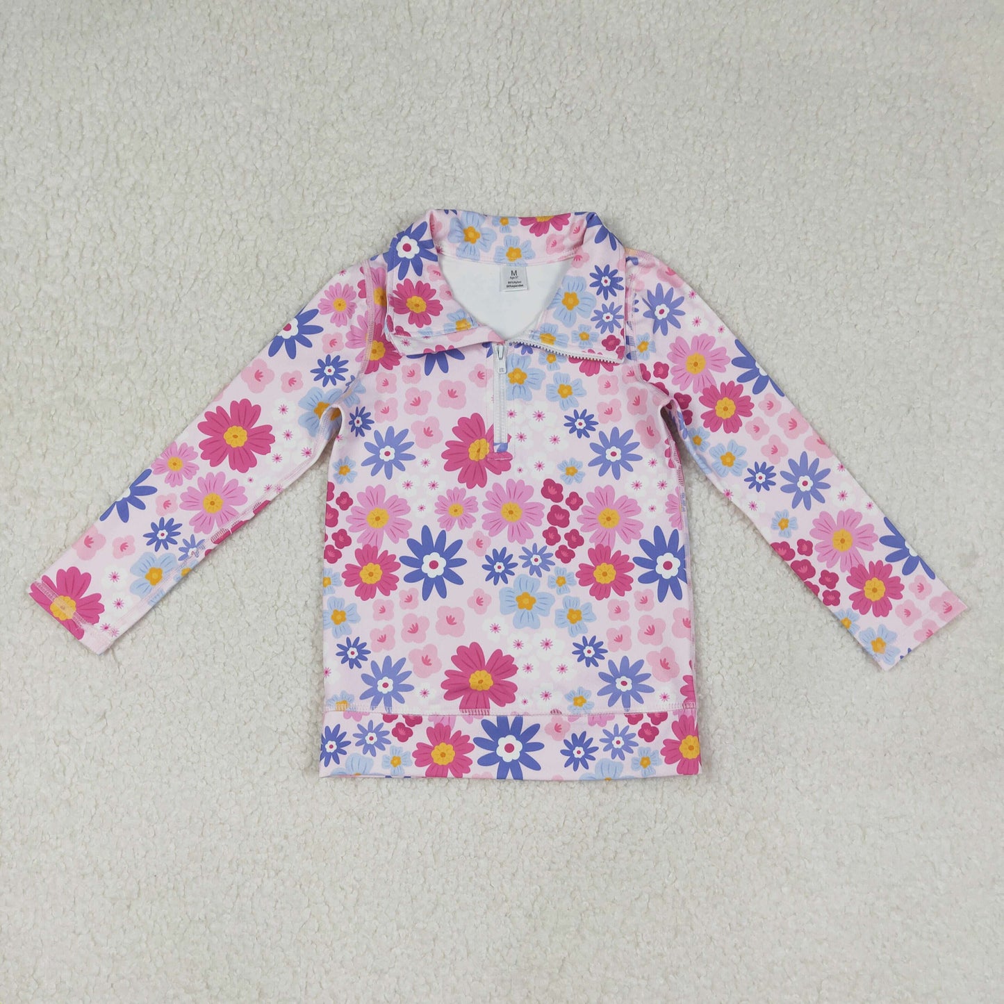 Baby Girls Pink Blue Daisy Flowers Yoga Active Zipper Pullovers Top
