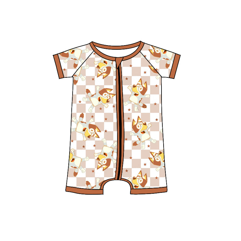 Baby Infant Boys Dogs Checkered Short Sleeve Rompers preorder(moq 5)