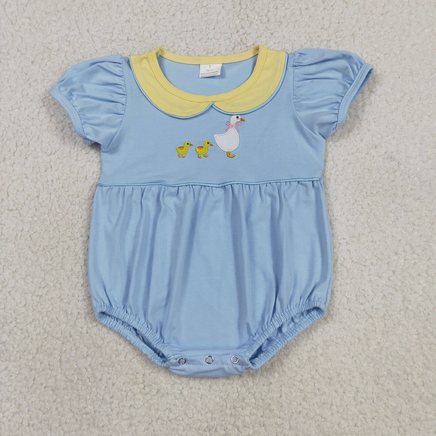 Embroidery Ducks Goose Baby Girls Short Sleeve Collar Ruffle Rompers
