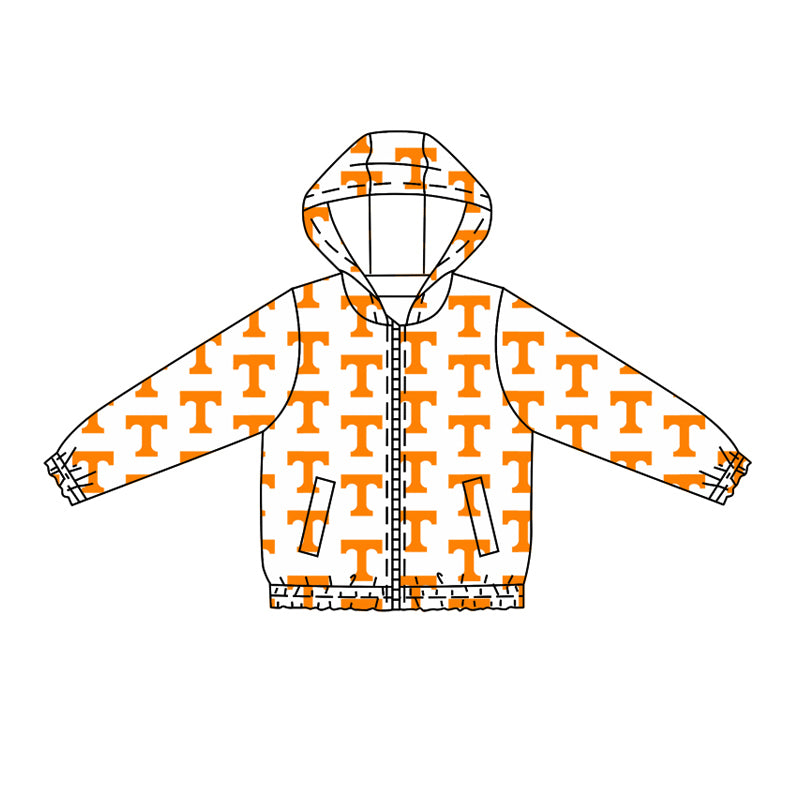 Preorder (moq 5)Baby Boys Long Sleeves Orange T Plaid Pockets Zipper Hoodies Top