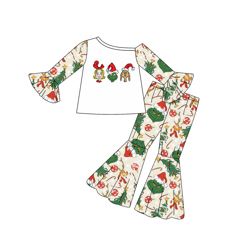 Preorder(moq 5) Baby Girls Christmas Frog One Shoulder Top Bell Pants Outfits Sets