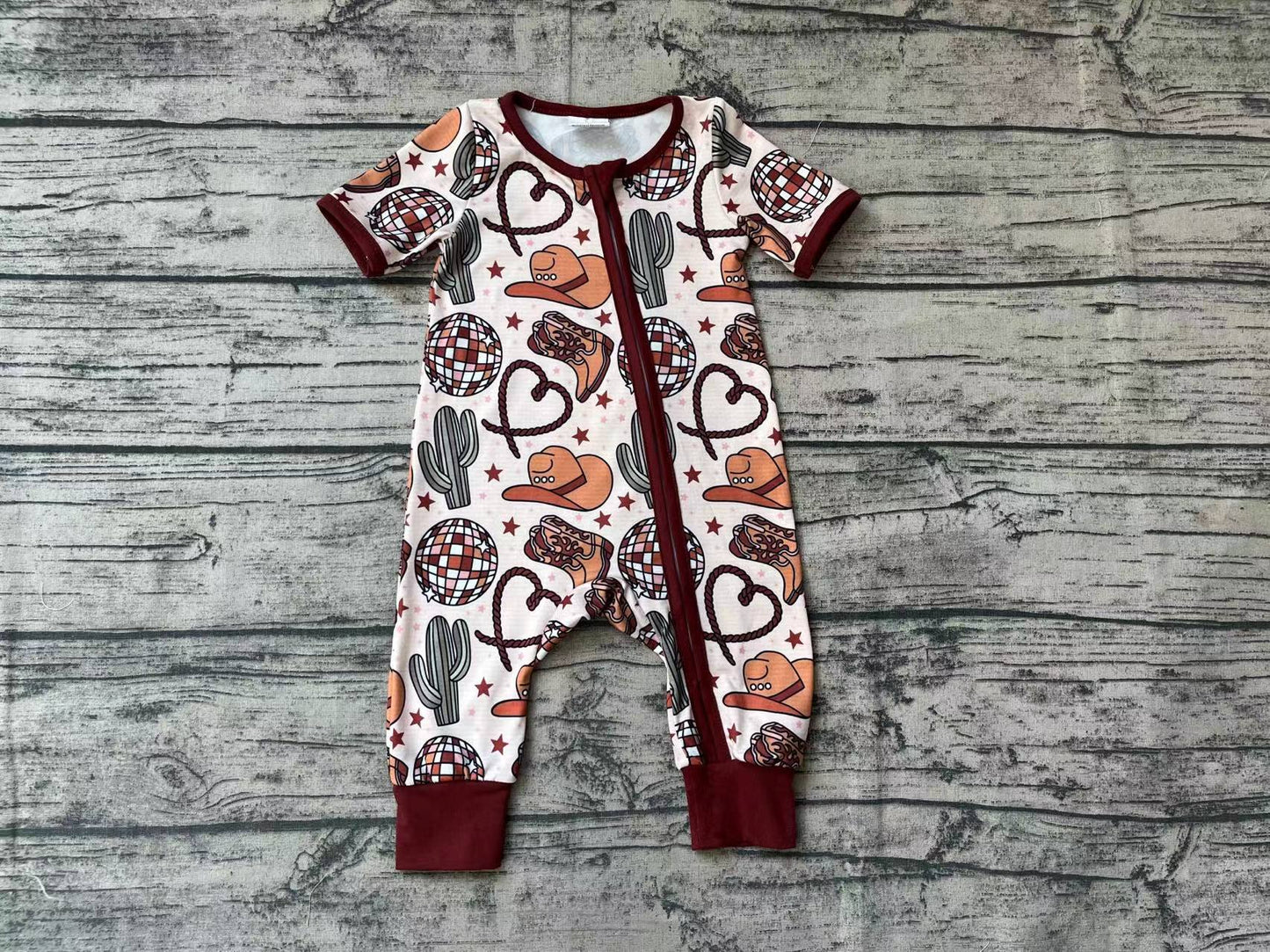 Baby Infant Boys Boots Hats Western Brown Short Sleeve Rompers