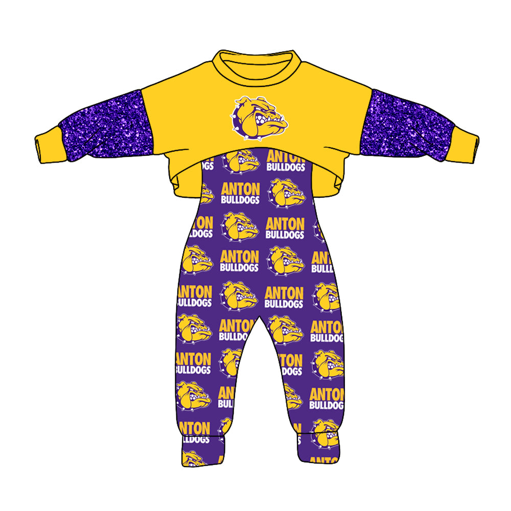 Preorder moq 5 Baby Girls Bulldogs Team Top Shirt Jumpsuits Clothes Sets
