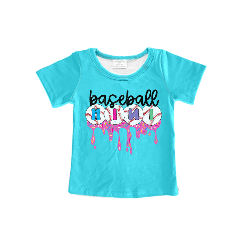 Preorder moq 5 Baby Girls Blue Short Sleeves Mini Baseballs Tee Shirts Top