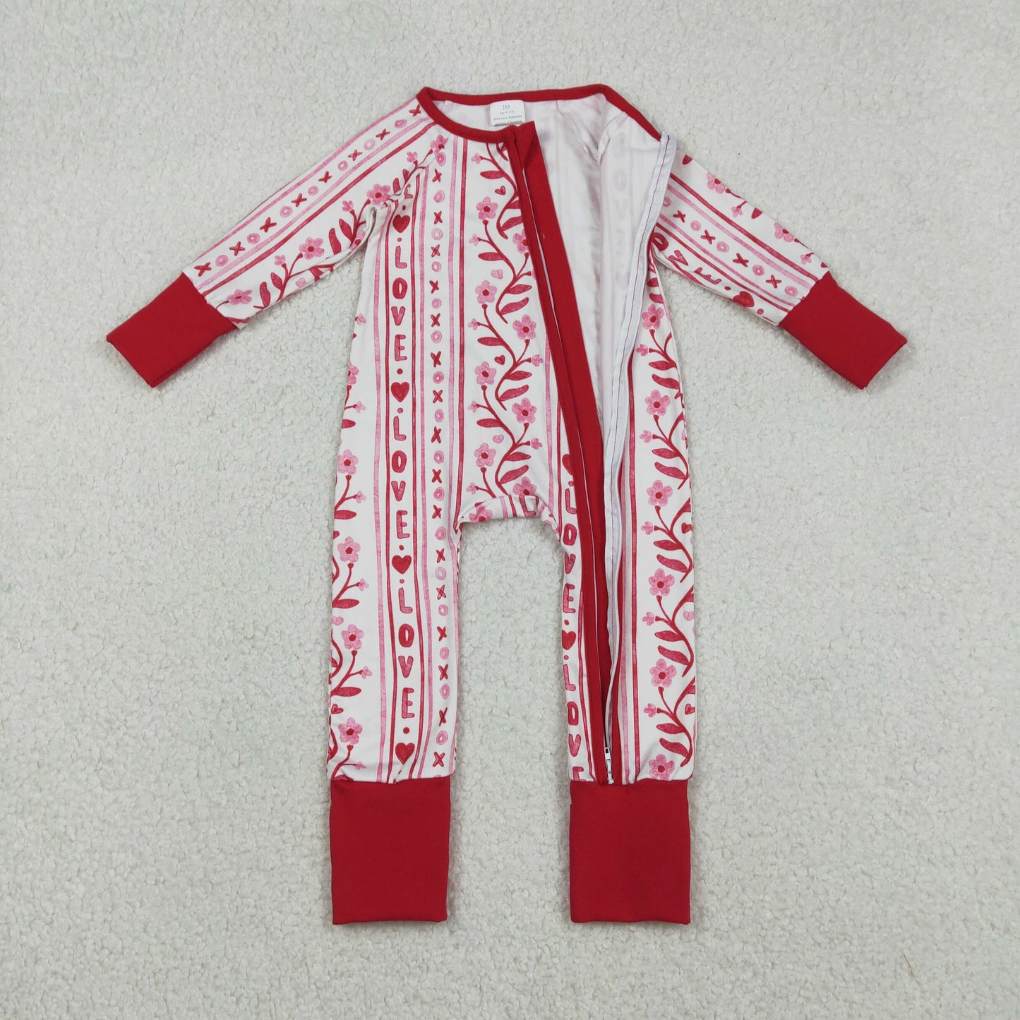 Sibling Baby Kids Colorful Hearts Bows XOXO Valentines Two Way Zip Convertible Rompers