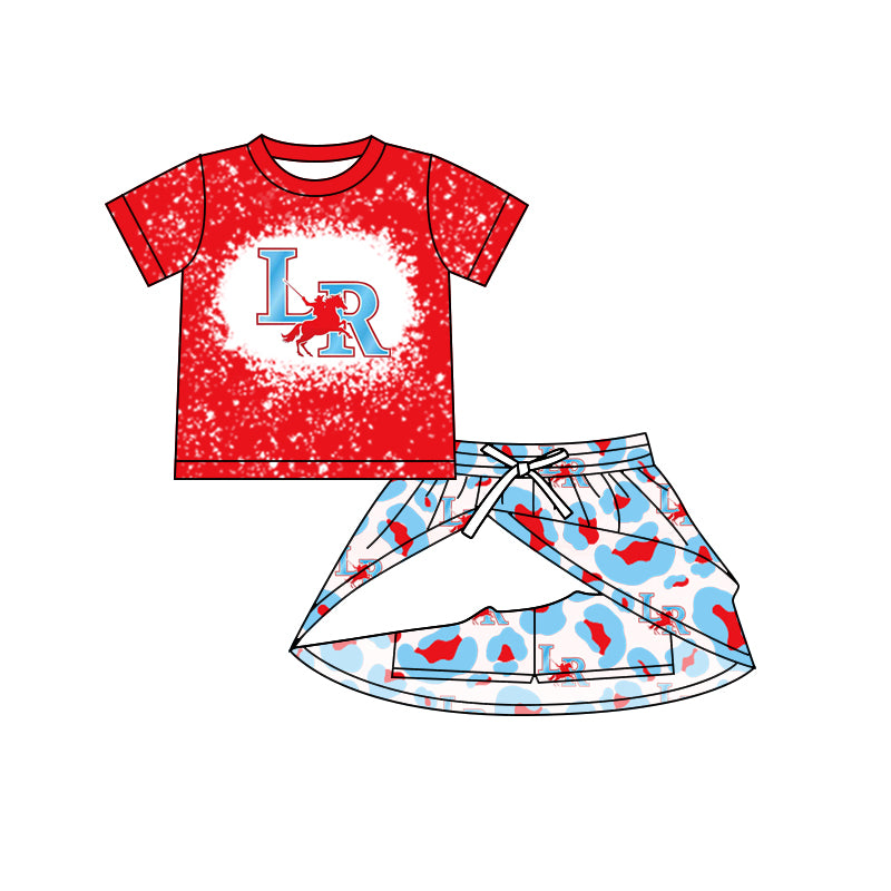 Preorder (moq 5)Baby Girls LR Red Blue team Top Skirt Skort Sets