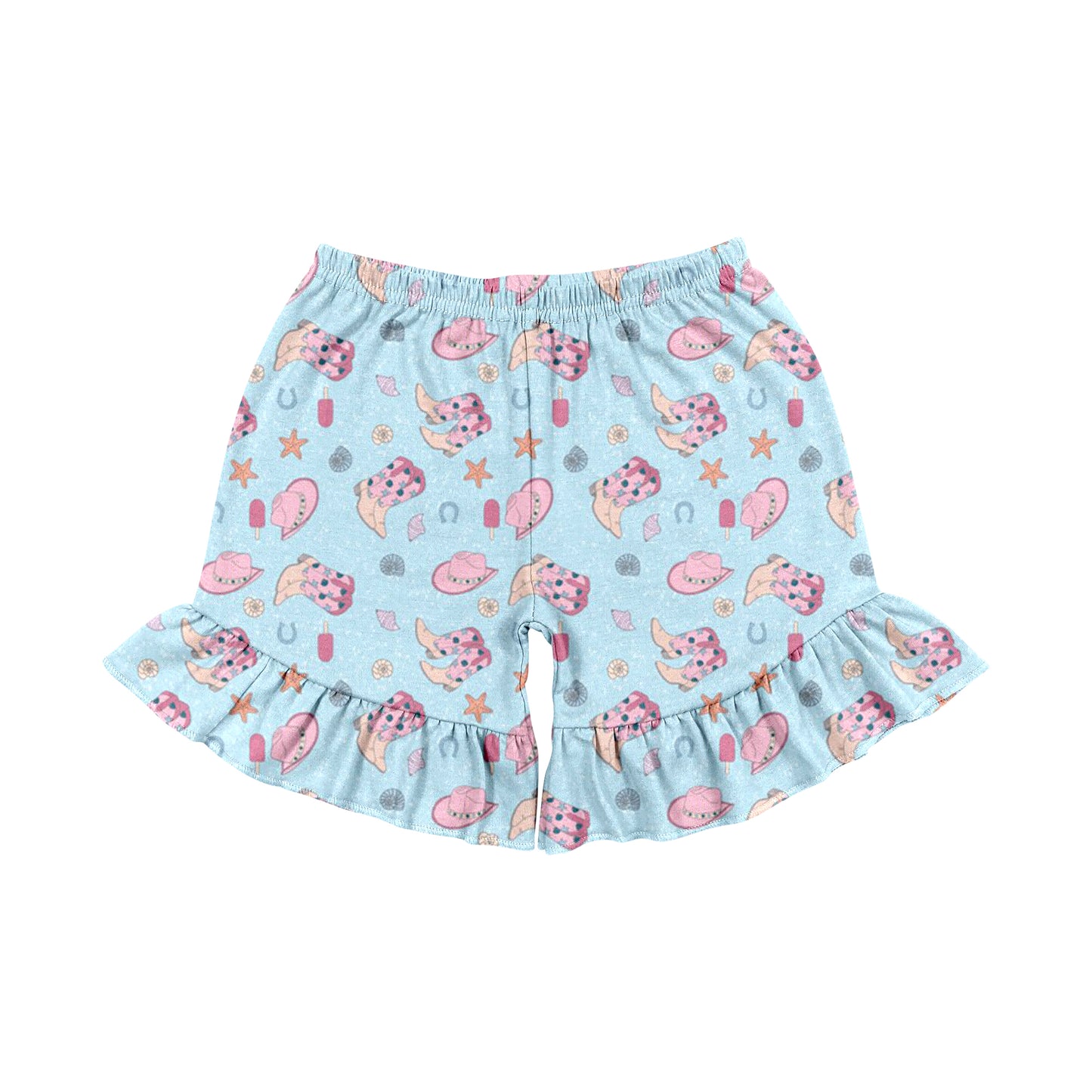 Preorder moq 5 Baby Girls Blue Boots Hats Western sports shorts