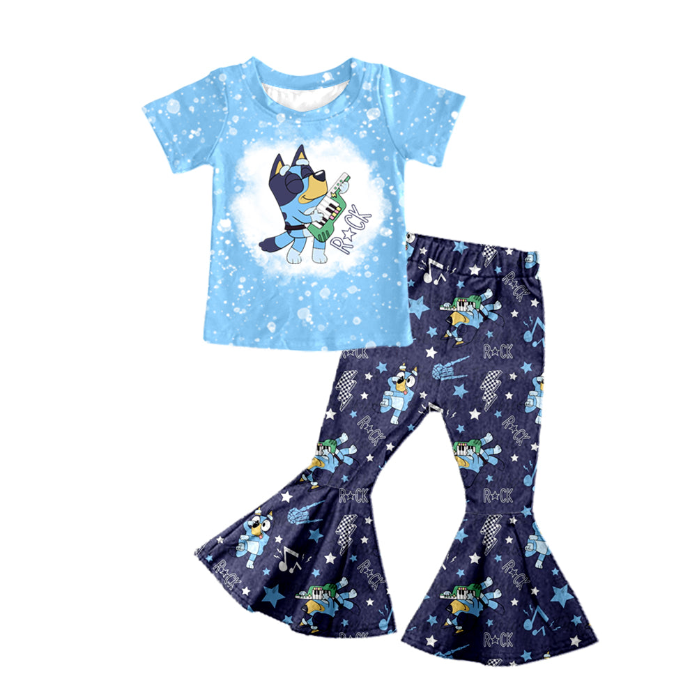 Baby Girls Dog Shirt Sleeve Shirt Top Bell Pants Clothes Sets Preorder(moq 5)