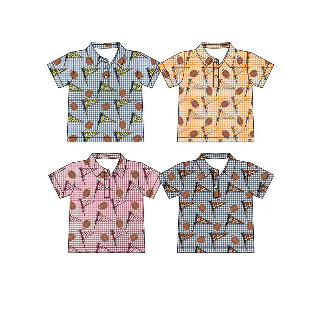 Preorder moq 5 (each item)Baby Boys Short Sleeve Checked Footballs Flags Team Button Polo Shirts Top