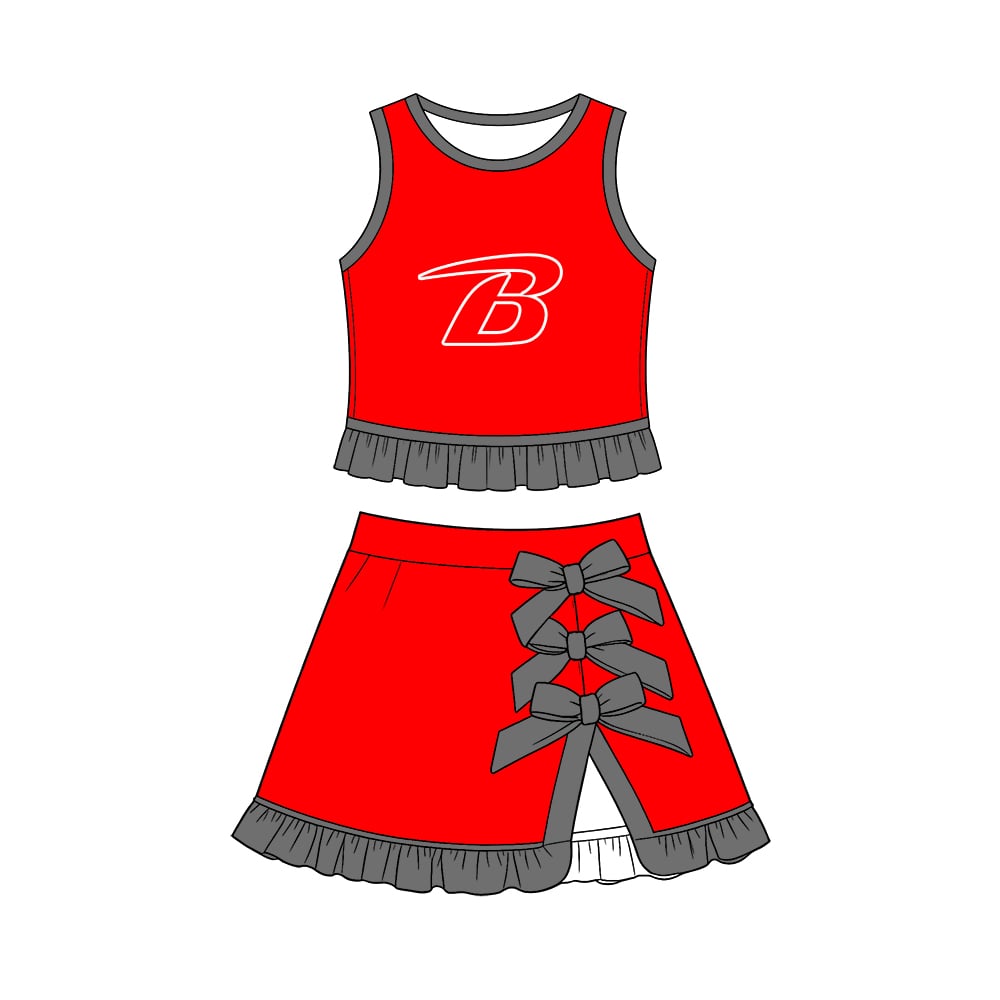 Preorder (moq 5)Berrien Rebels Baby Girls Vest Bows Short Skirt Short Team Yoga Active Clothes Set