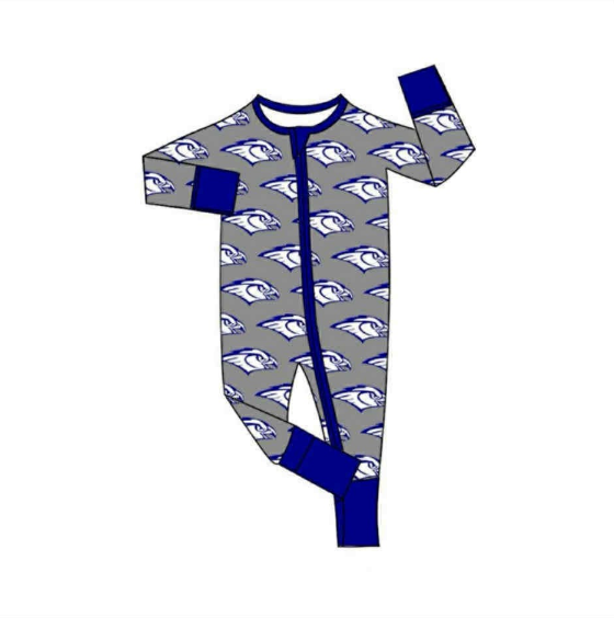 Preorder(moq 5)Baby Boys Grey Birds Team Zipper Footie Rompers