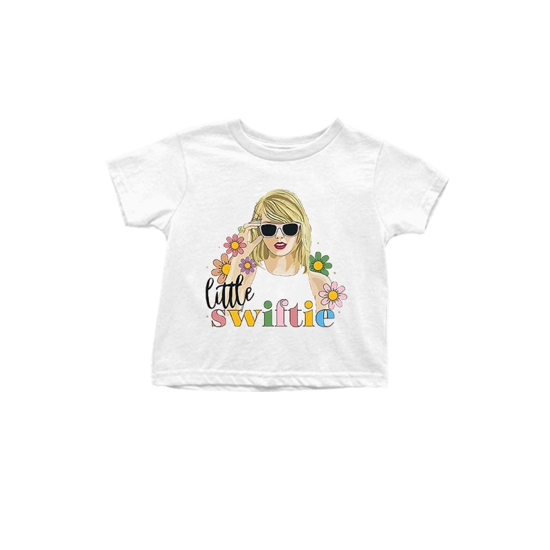Baby Girls White Little Sinter Flowers Short Sleeve Tee Shirts Tops Preorder(moq 5)