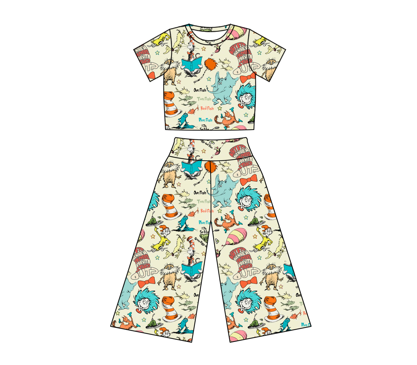 Preorder (moq 5)Baby Girls Dr Reading Elephant Top Bell Bottom Pants Clothes Sets