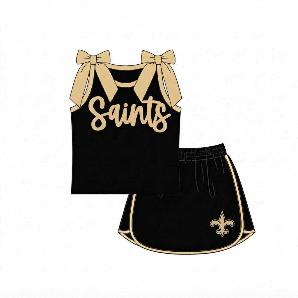 Preorder (moq 5)Baby Girls Saints Bows Sleeveless Shirts Skirt Shorts Clothes Sets