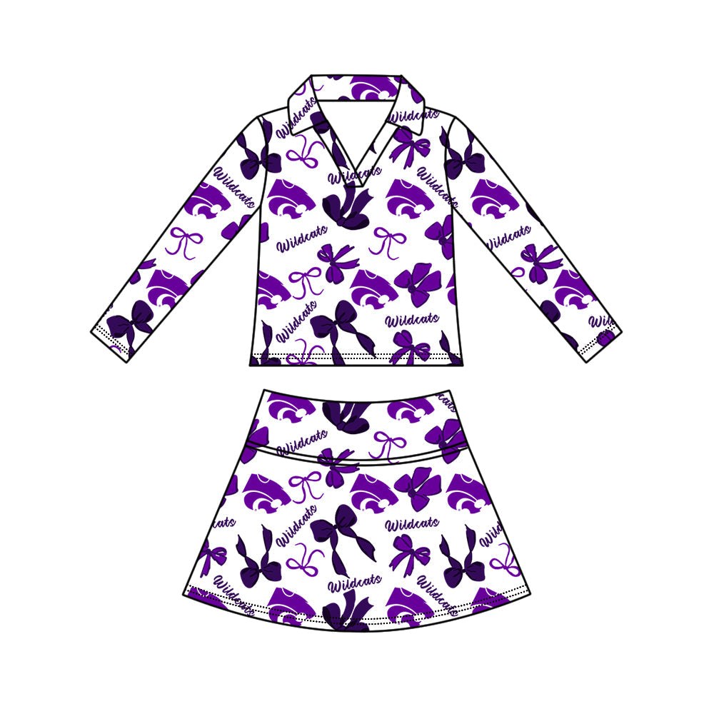 Preorder (moq 5)Baby Girls Bows Wildcats Top Skirt Short Team Clothes Set