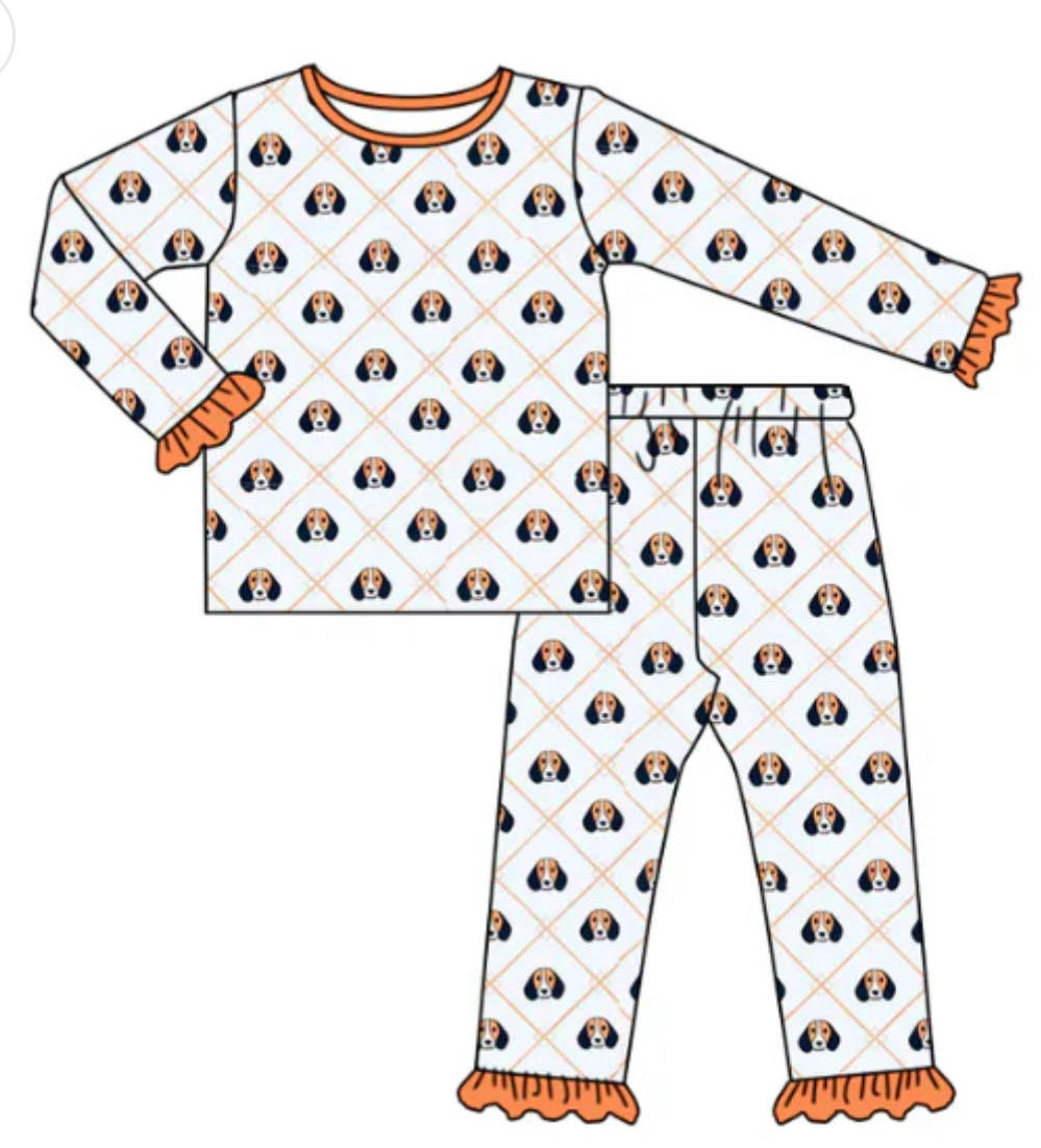 Preorder moq 5 Baby Girls Tennessee Dog Team Shirt Pants Pajamas Clothes Sets