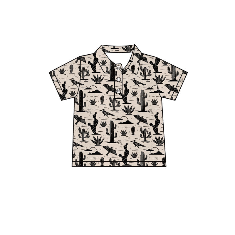 Preorder (moq 5)Baby Boys Short Sleeve Eagle Cactus Western Button Polo Shirts Top