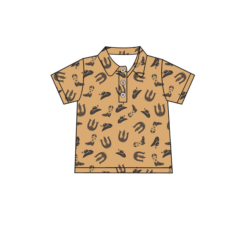 Preorder (moq 5)Baby Boys Short Sleeve Hats Boots Shoes Western Button Polo Shirts Top