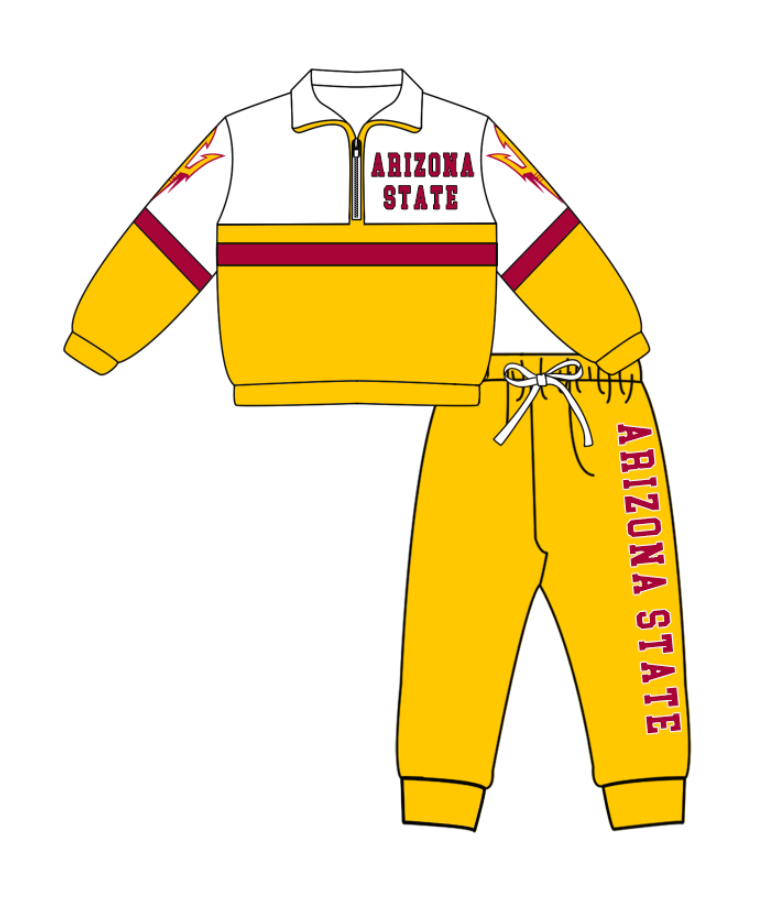 Preorder (moq 5)Baby Boys Arizona State Zipper Pullover Jogger Pants Team Clothes Set