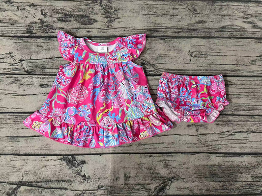 Baby Girls Pink Shells Tunic Top Bummies Clothes Sets