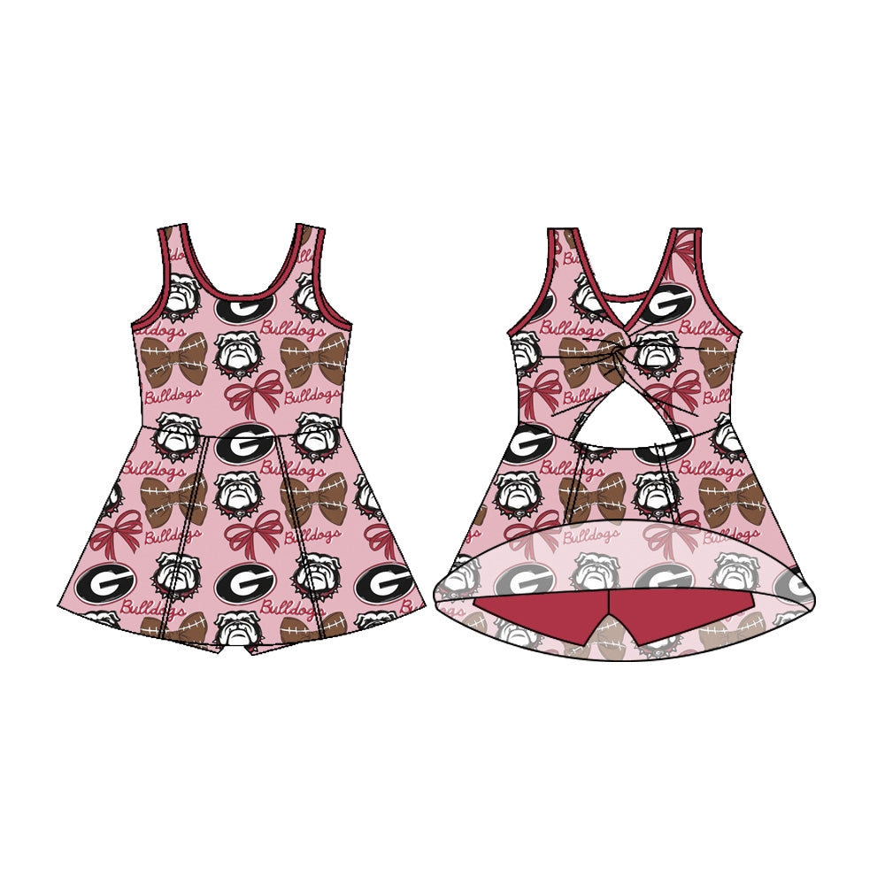 Preorder (moq 5)Baby Girls Sleeveless Bulldogs Footballs G Shorts Team Knee Length Dress