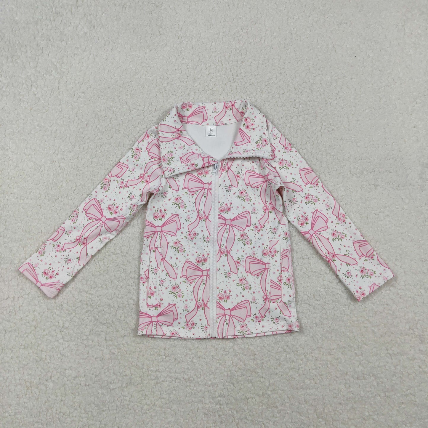 Baby Girls Pink Floral Bows Plaid Zipper Pockets Yoga Active Jackets Top