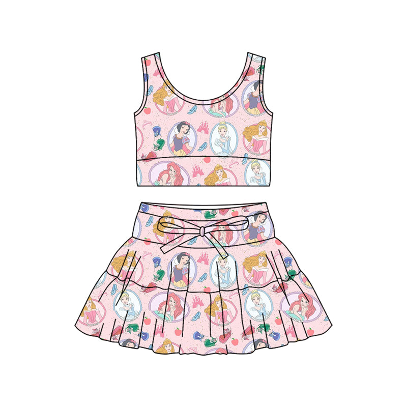 Preorder (moq 5)Baby Girls Sleeveless Castle Princess Vest Top Skirt Shorts Clothes Set