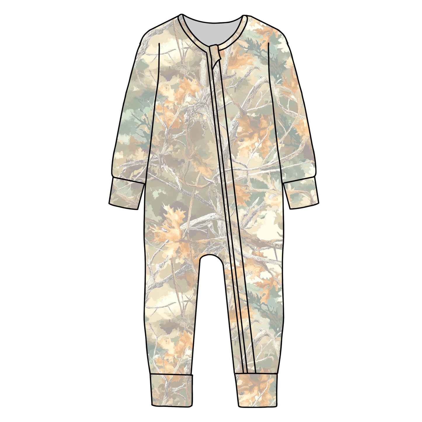 Preorder (moq 5)Baby Boys Southern Leaves Camo Two Way Zip Convertible Rompers