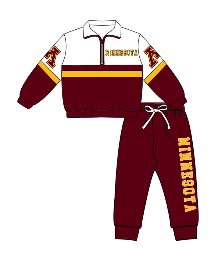 Preorder (moq 5)Baby Boys Minnesota Zipper Pullover Jogger Pants Team Clothes Set