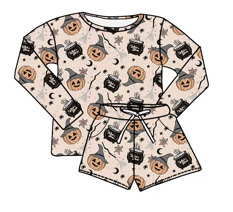 Baby Girls Halloween Pumpkin Hats Shirt Top Shorts Clothes Sets Preorder(moq 5)