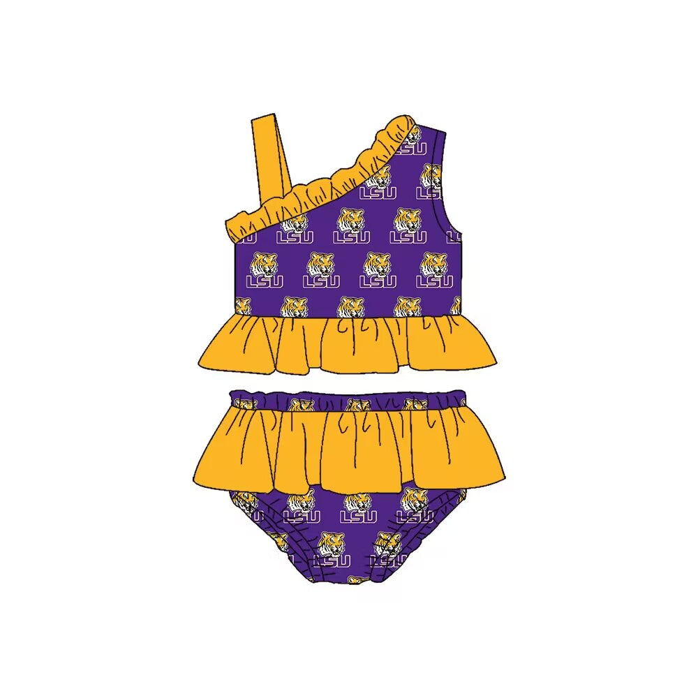Baby Girls LSU Tiger Team Ruffle Two Pieces Swimsuits preorder (moq 5)